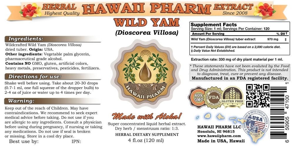Wild Yam Liquid Extract, Wild Yam (Dioscorea Villosa) Tincture 4x4 oz HawaiiPharmBuy Supplements Australia