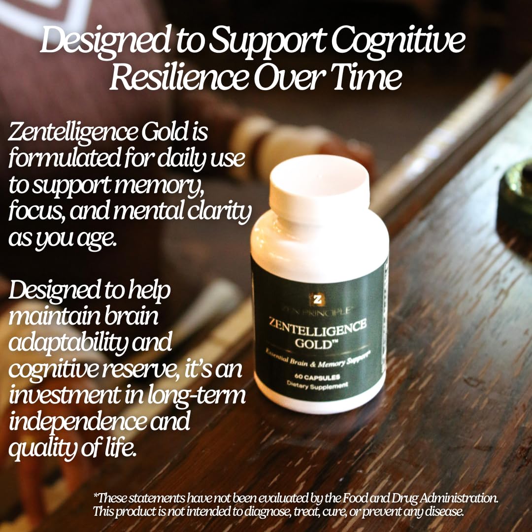 Zen Principle Zentelligence™ Gold Brain Supplement – Memory, Focus & Mental Clarity. Premium Cognitive Support for Adults 40+ with Magnesium, Vitamin D3, CoQ10, Vitamin B12 & L-Theanine. 60 Capsules Zen PrincipleBuy Supplements Australia