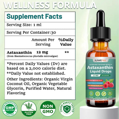 JUIWEFKK Astaxanthin Supplement 12mg Liquid Drops, Premium Natural Astaxanthin Antioxidant from Fresh Microalgae Source w. Mct Oi for Eye Immune Joint Skin Health, Liquid Formula for Max Absorption JUIWEFKKBuy Supplements Australia