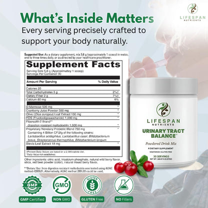 LifeSpan Nutrients D Mannose with Cranberry and Probiotics Powder Supports Urinary Tract and Bladder Health Easy Mix Drink Vegan Gluten Free 30 Servings LifeSpan NutrientsBuy Supplements Australia