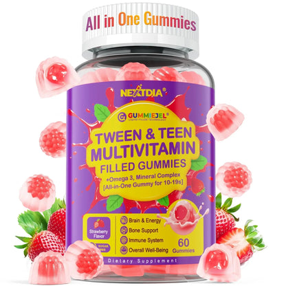 Nextdia Multivitamin Filled Gummies for Teen Boys Girls 12-17, 18, 19, Kids 10+ Multivitamin with Omega 3, Calcium + Magnesium + Zinc, Multi-Minerals NextdiaBuy Supplements Australia