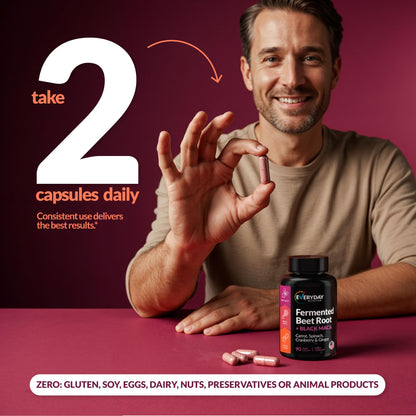 EVERYDAY NUTRITION Organic Fermented Beet Root & Black Maca Capsules with Carrot, Spinach, Cranberry & Ginger | Superfood for Energy, Stamina & Wellness | 90 Veggie Capsules | Made in USA EVERYDAY NUTRITIONBuy Supplements Australia