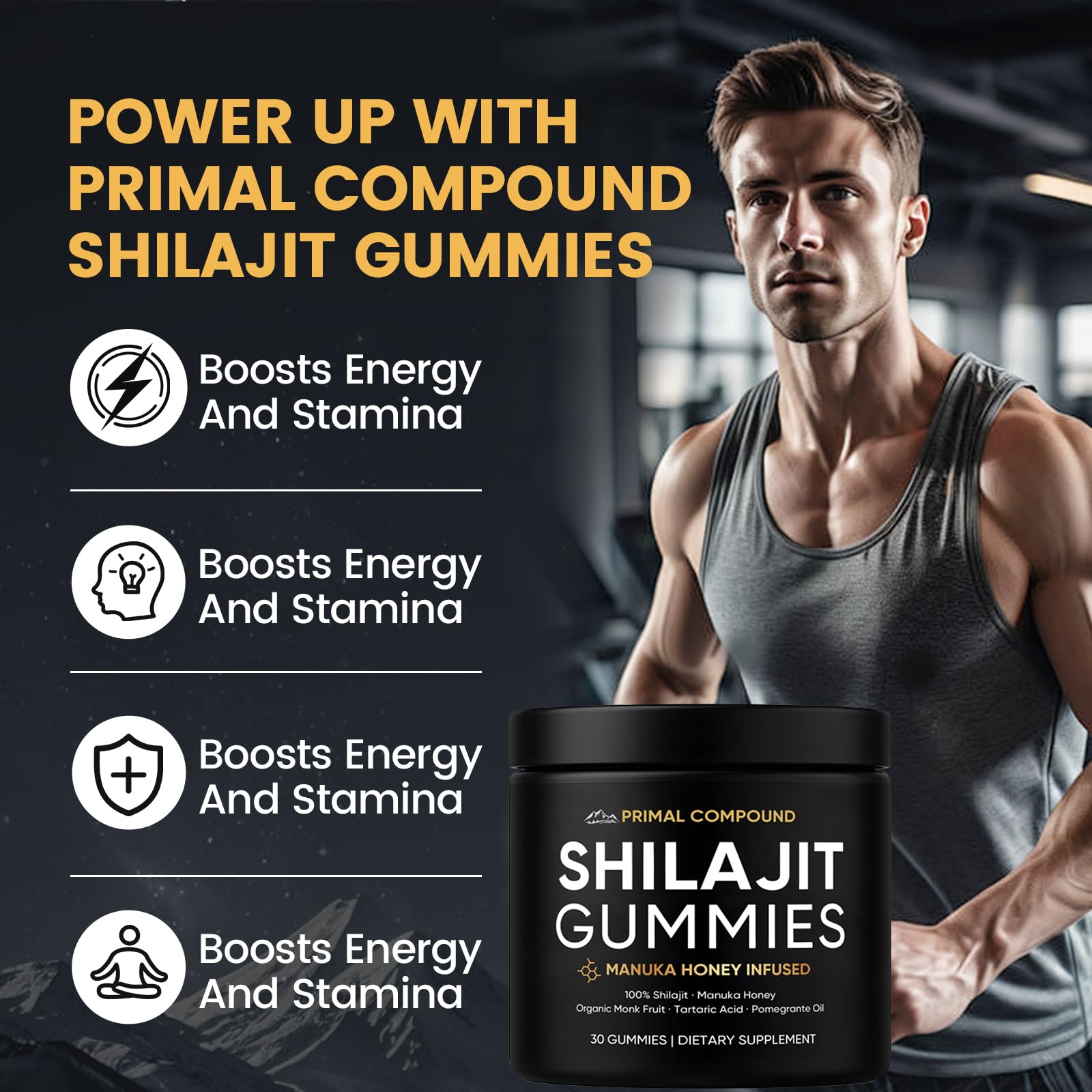 TOGOLIUN Primal Compound Shilajit Gummies for Men,with Manuka Honey, Organic Monk Fruit & Fulvic Acid, Shilajit Gummies Energy Supplements, 30 Gummies TOGOLIUNBuy Supplements Australia