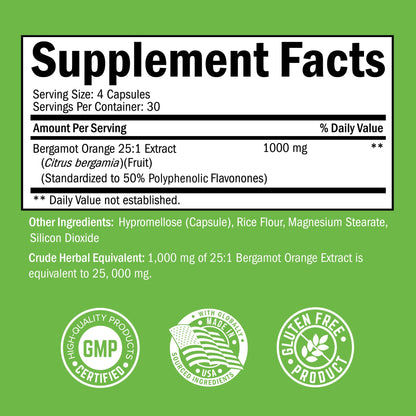 Citrus Bergamot 1000mg - Citrus Bergamot Supplement for Cholesterol and Heart Health - Ultra Concentrated from Fresh Fruit for Enhanced Absorption