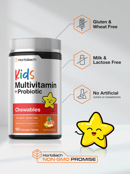 Horbäach Kids Multivitamin with Probiotics | 100 Chewable Tablets | Fruit Punch Flavor | Vegetarian, Non-GMO, Gluten Free Children's Supplement HorbäachBuy Supplements Australia