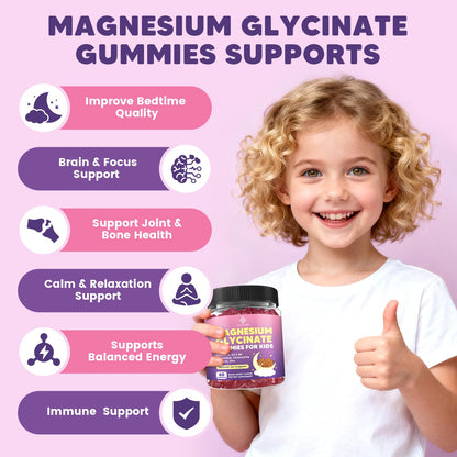 YANLUOBO Kids Magnesium Gummies, Magnesium Glycinate Gummies 400mg/200mg with L-Theanine, Chamomile, Vitamin B6, D3 for Kids, Relaxation & Zzz Support,