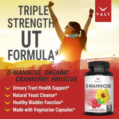 VALI D-Mannose 1000mg Urinary Tract Health Formula. Organic Cranberry Fruit Powder & Hibiscus. Healthy Bladder, Natural Cleanse, Fast Detox Flush, Herbal UT Function Support Pills. 60 Veggie Capsules VALIBuy Supplements Australia