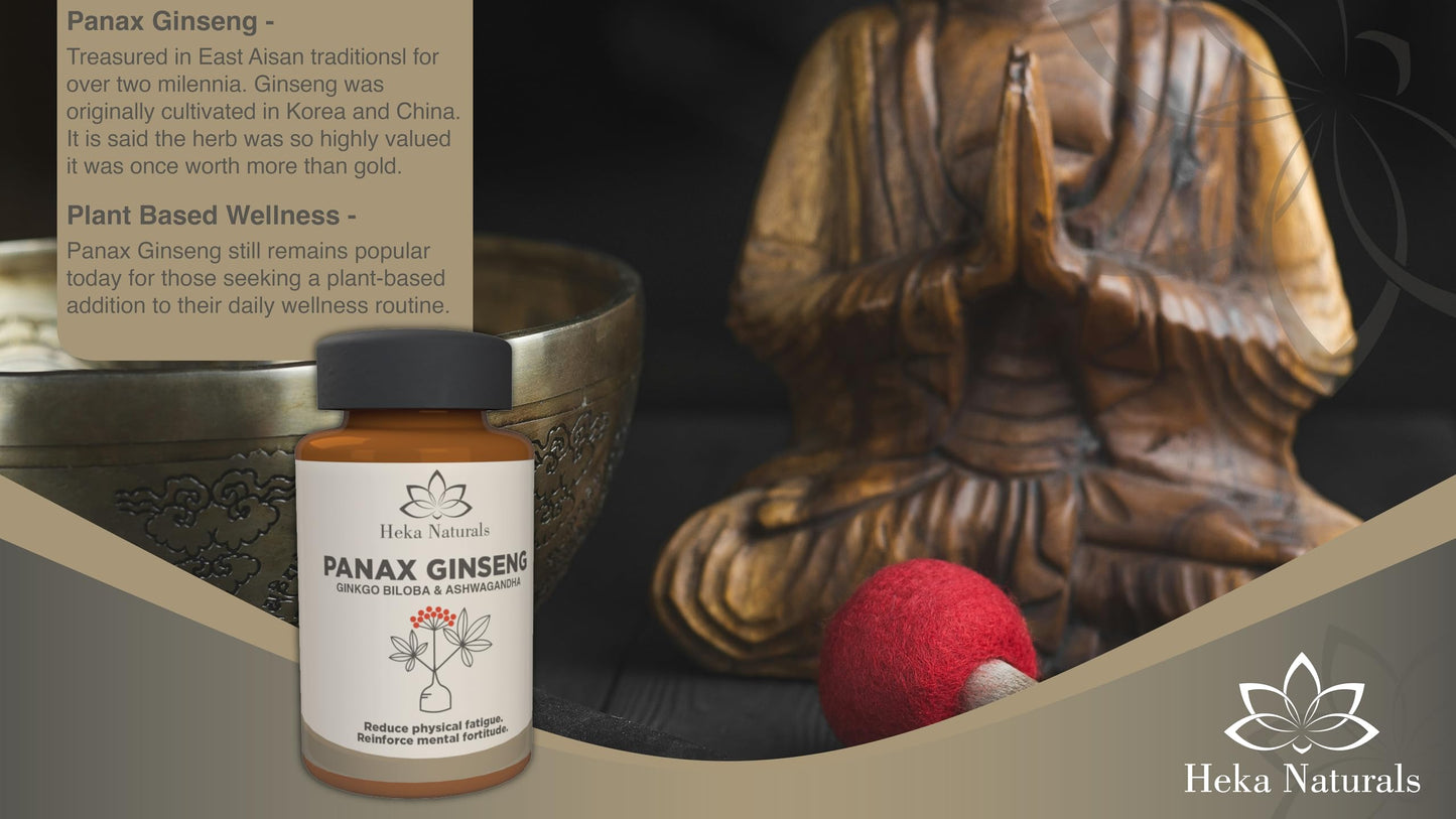 Heka Naturals Panax Ginseng Complex | 90 Capsules with Korean Ginseng, Ginkgo Biloba, Ashwagandha, Beetroot & Green Tea, Botanical Blend with Herbal Ingredients for Balanced | Food Supplement Heka NaturalsBuy Supplements Australia