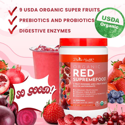 Dr. Colbert, MD Organic Red Supremefood | Berry Flavored Blend | by Divine Health | 10 Organic Fruits | Probiotics | Enzymes | Herbs | Fiber | Antioxidants | Non-GMO | 30 Day Supply | 180g Divine HealthBuy Supplements Australia