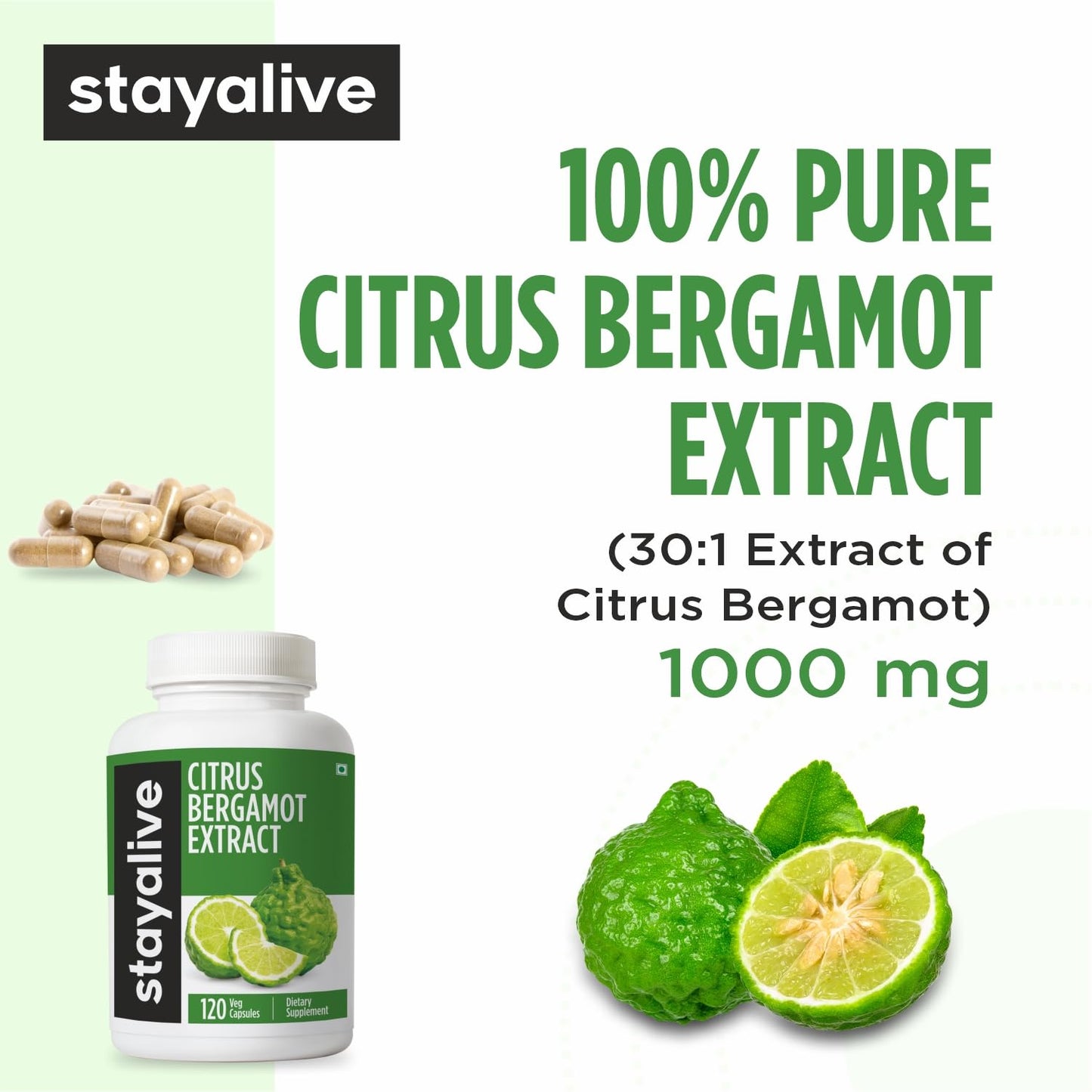 STAY ALIVE Citrus Bergamot Capsules 1000mg, 30:1 Super Extract with 50% Polyphenolic Flavanones, 120 Pills, Citrus Bioflavonoids Supplements for Women & Men | Non-GMO, Gluten-Free STAY ALIVEBuy Supplements Australia