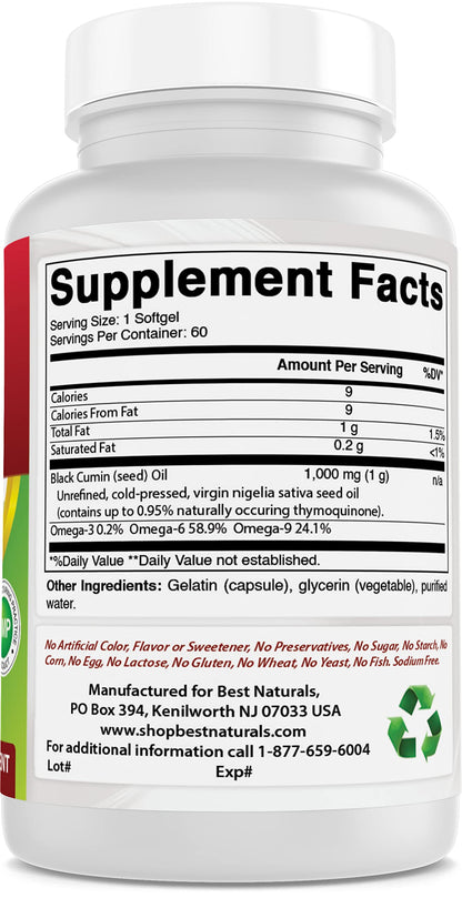 Best Naturals 2 Packs Black Seed Oil Capsules 1000 mg (Non-GMO) Nigella Sativa Best NaturalsBuy Supplements Australia
