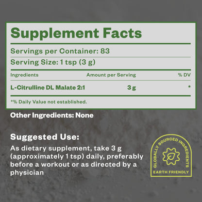 Purisure L-Ctrulline Powder 250g, Premium Citrulline 2:1 Malate Supplement for Strength Performance and Energy, Pre-Workout Citrulline Malate Powder - Enhance Muscle Pumps and Recovery - 83 Servings