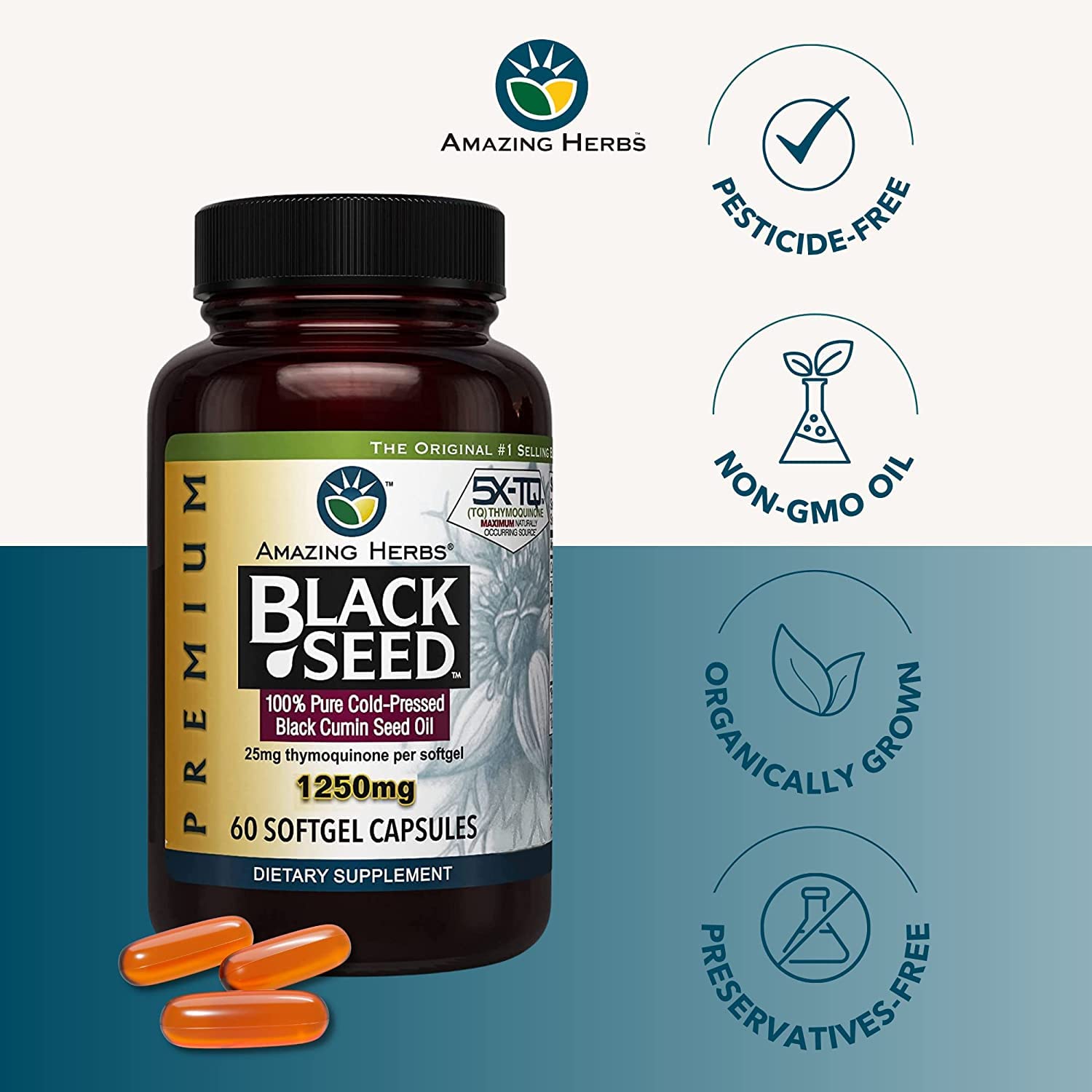 Amazing Herbs Premium Black Seed Oil Capsules - High Potency, Cold Pressed Nigella Amazing HerbsBuy Supplements Australia