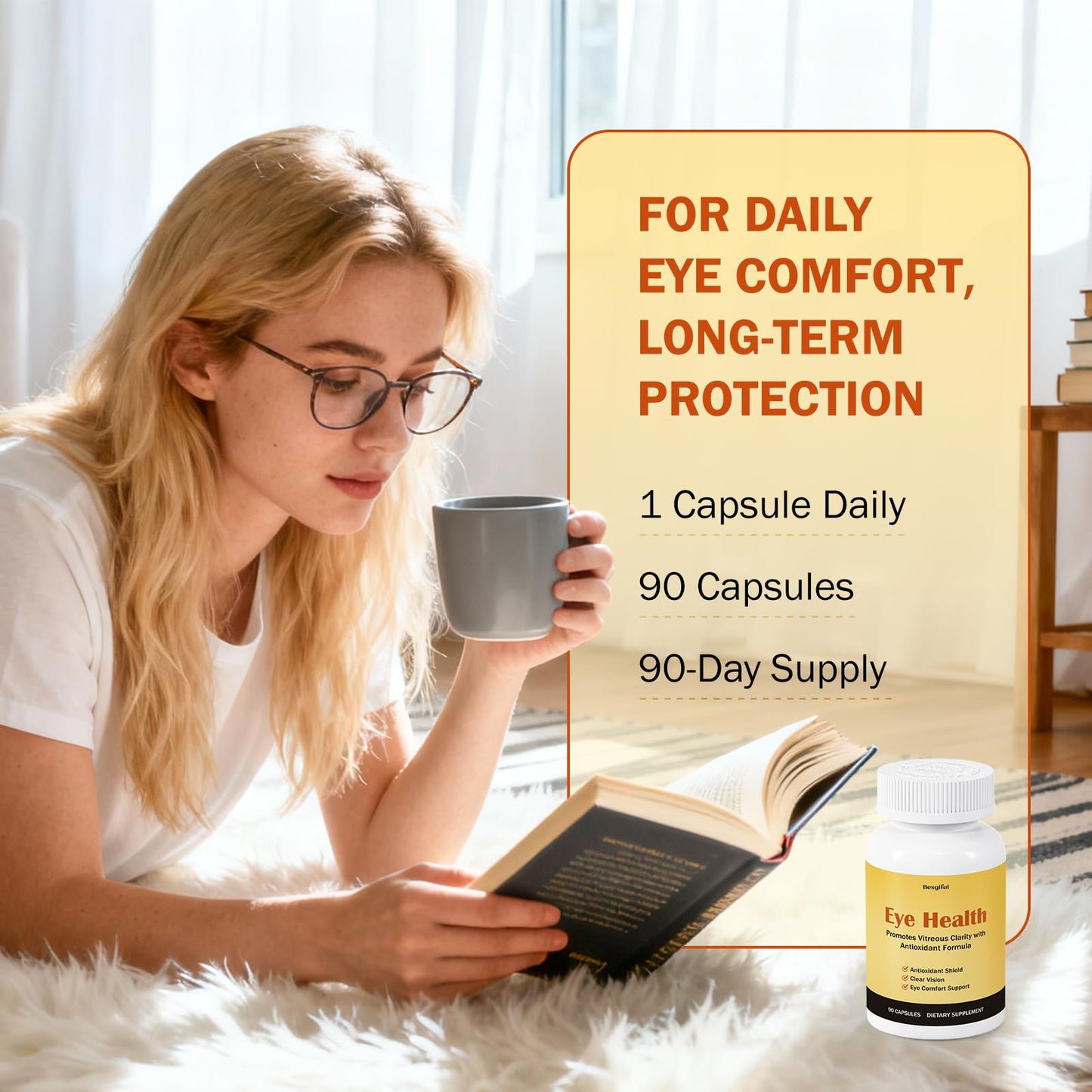 Besgiful Eye Supplement for Vitreous Health, Promotes Clear Vision, Improves Eye Strain & Dryness, Reduces Squiggly Lines, Eye Degeneration, Clear Eye Support, 90 Vegan Capsules BesgifulBuy Supplements Australia