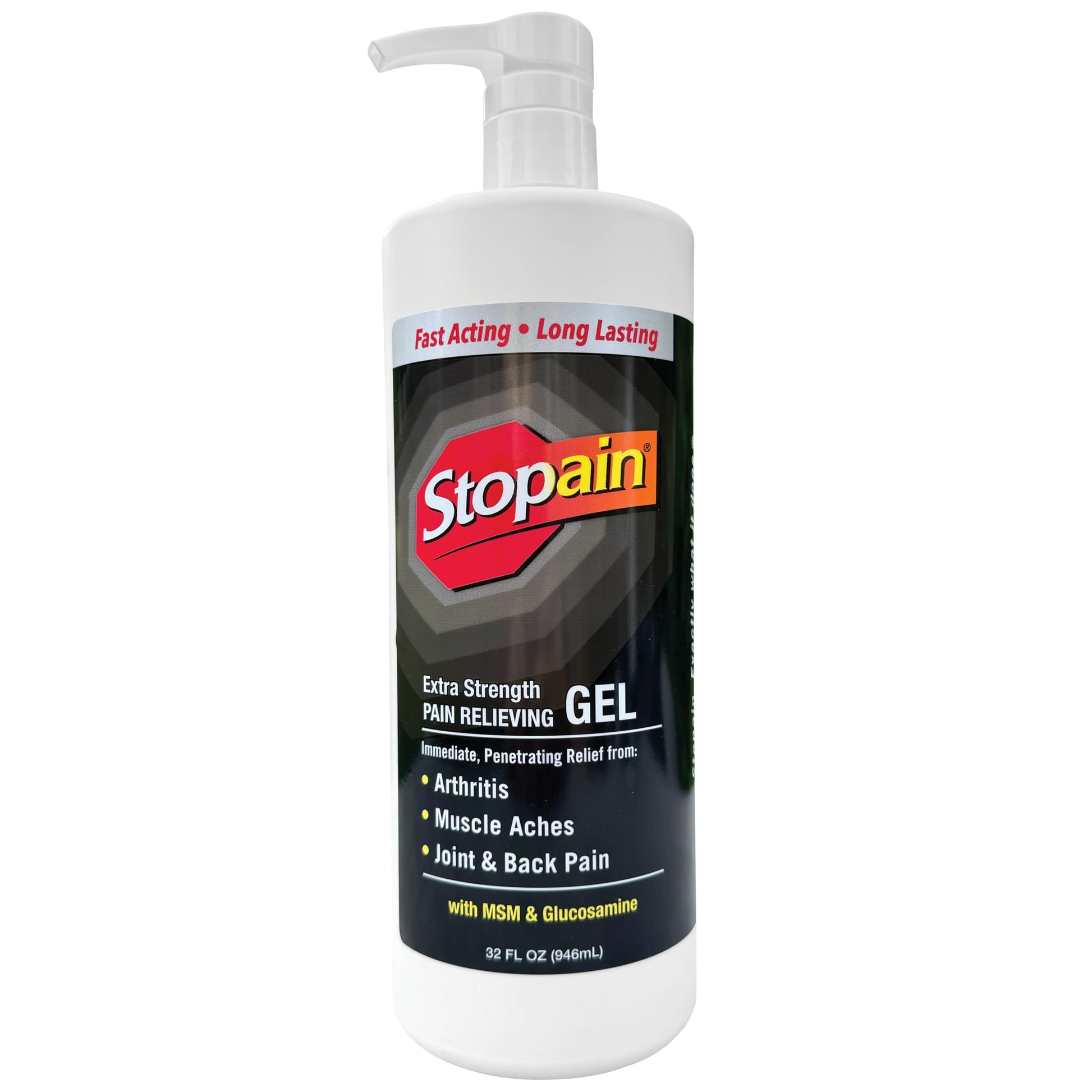 Stopain Pain Relief Gel 32oz, USA Made, Max Strength Fast Acting with Menthol, MSM, Glucosamine for Joint Pain, Back Pain, Arthritis, Knee, Neck Pain, HSA FSA Approved OTC Topical Analgesic Product StopainBuy Supplements Australia