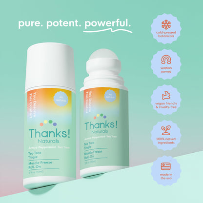 Thanks! Naturals Muscle Freeze Roll On, Tea Tree Tingle, Vegan, Cold Pressed Formula with Shea Butter, Eucalyptus & Peppermint, Use on Neck, Knees & Joints, Post Workout Essential, 3 FL OZ Thanks! NaturalsBuy Supplements Australia