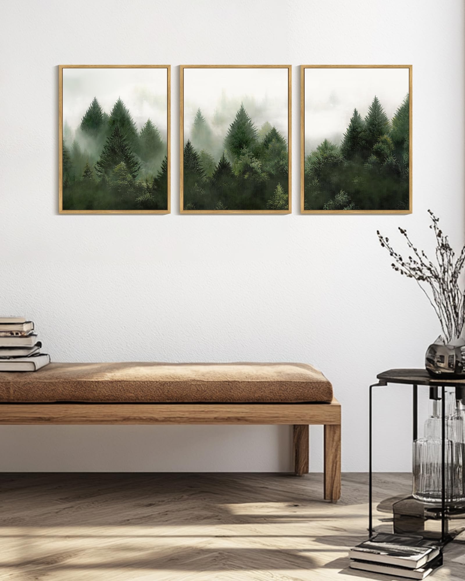 KUVIOKE Morden Green Fog Pine Tree Framed Canvas Wall Art Nature Nordic Forests Artwork Painting Bedroom Decor 12x16in (Natural Framed) KUVIOKEBuy Supplements Australia