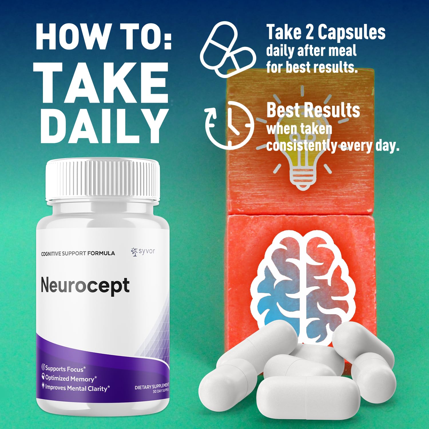 (2 Pack) Neurocept Capsules, Official Neurocept Brain Supplement Pills with All Natural Ingredients, Advanced Formula Support Pills with Max Strength Premium Vitamins for Women & Men (120 Capsules) SyvorBuy Supplements Australia
