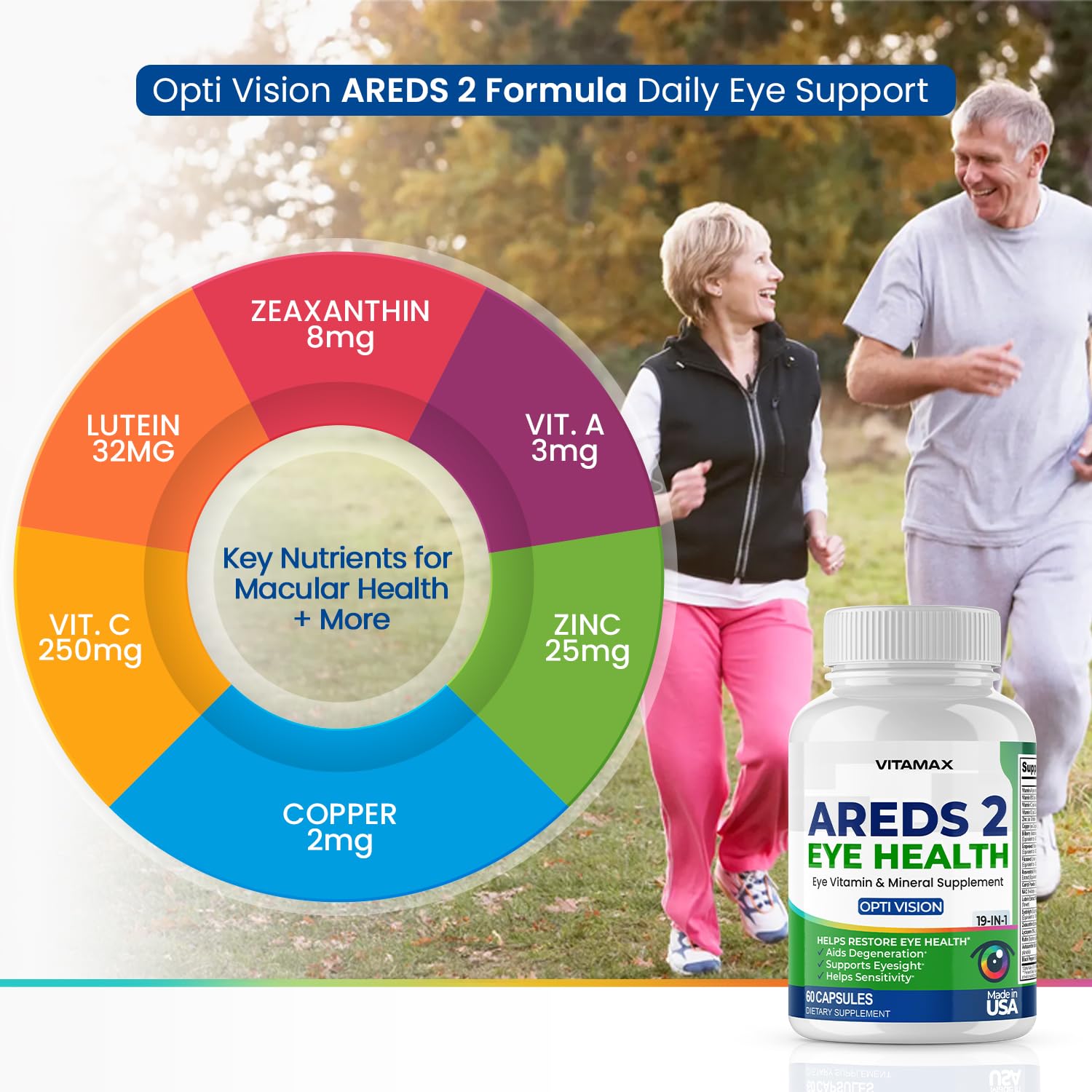 AREDS 2 Eye Vitamins - Lutein, Zeaxanthin, Bilberry, Astaxanthin Mineral Vision Supplement - Supports Eye Strain, Dry Eyes, Pressure, and Vision Health - Made in USA - 120ct VitamaxBuy Supplements Australia