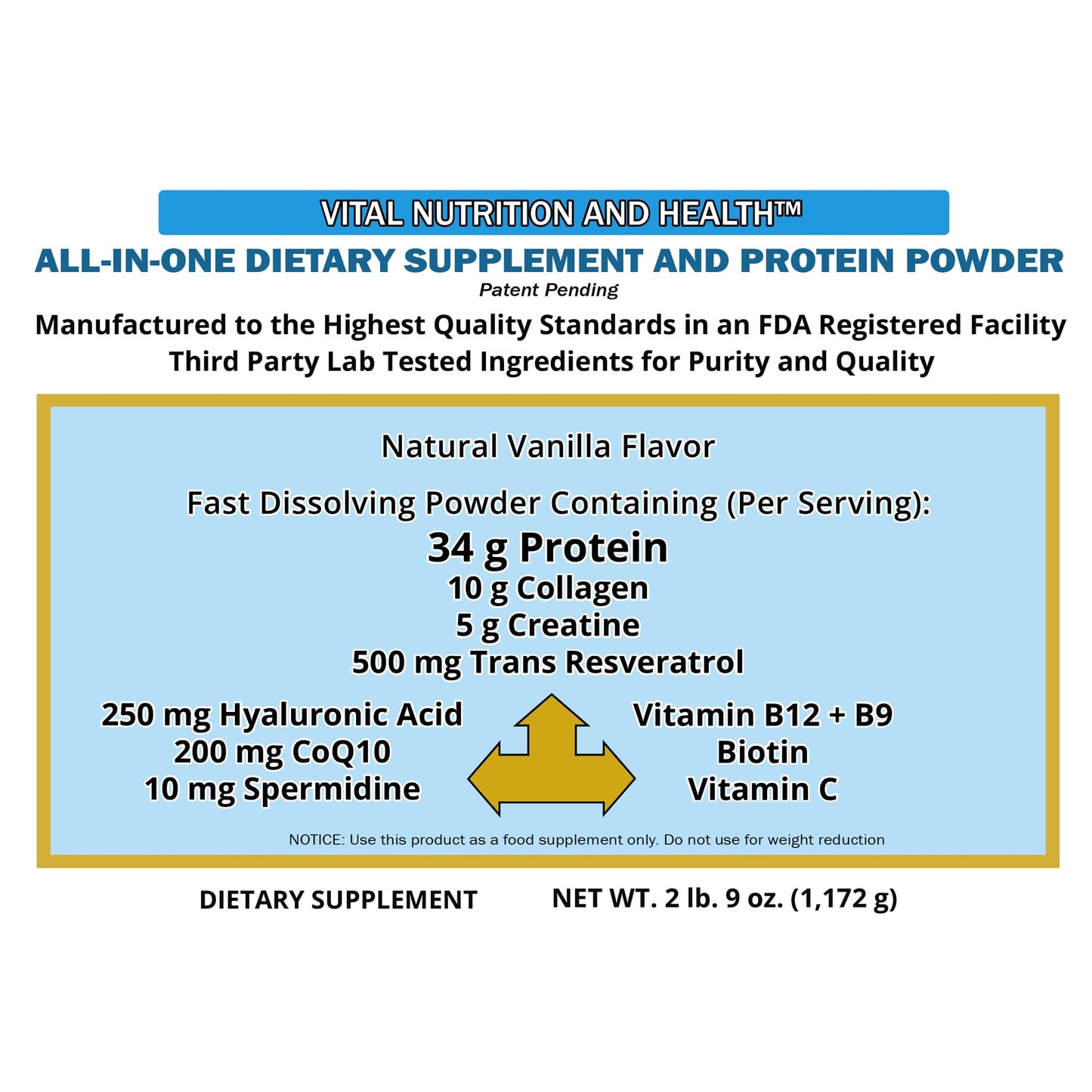 Vital Nutrition and Health All-in-One Powder: Protein, Collagen, Creatine, Resveratrol, Spermidine, Hyaluronic Acid, CoQ10 + Key Vitamins Vital Nutrition and HealthBuy Supplements Australia