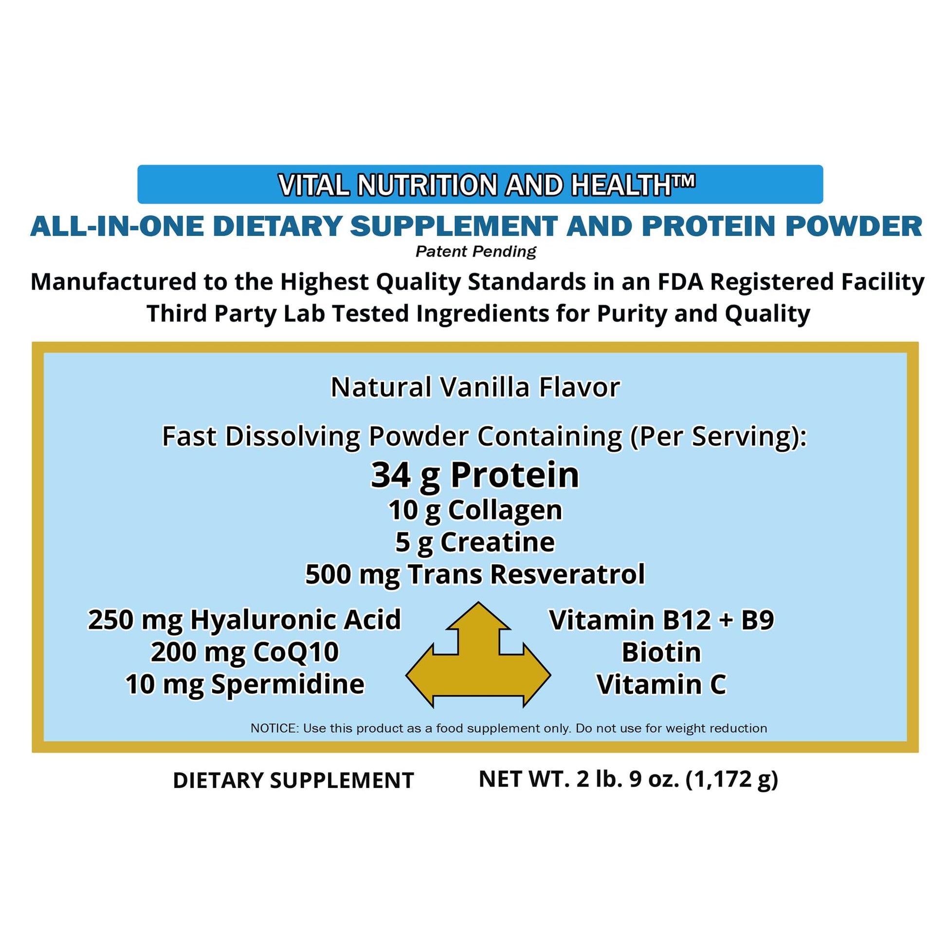 Vital Nutrition and Health All-in-One Powder: Protein, Collagen, Creatine, Resveratrol, Spermidine, Hyaluronic Acid, CoQ10 + Key Vitamins Vital Nutrition and HealthBuy Supplements Australia