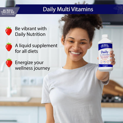 Buried Treasure Daily Nutrition Liquid Multivitamin and Mineral Supplement with Trace Minerals, Superfoods, Vitamin A, B-Complex, C, D, E, Methylfolate, Biotin, Magnesium, Zinc, Resveratrol, 32 serv Buried TreasureBuy Supplements Australia