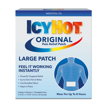 Icy Hot Original Pain Relief Patch, Large Size Comfortable Fabric Patches with Menthol 5%, Ice and Heat Contrast Therapy for Backaches, Joints, Muscle Strains and Arthritis, 5 ct. Icy HotBuy Supplements Australia
