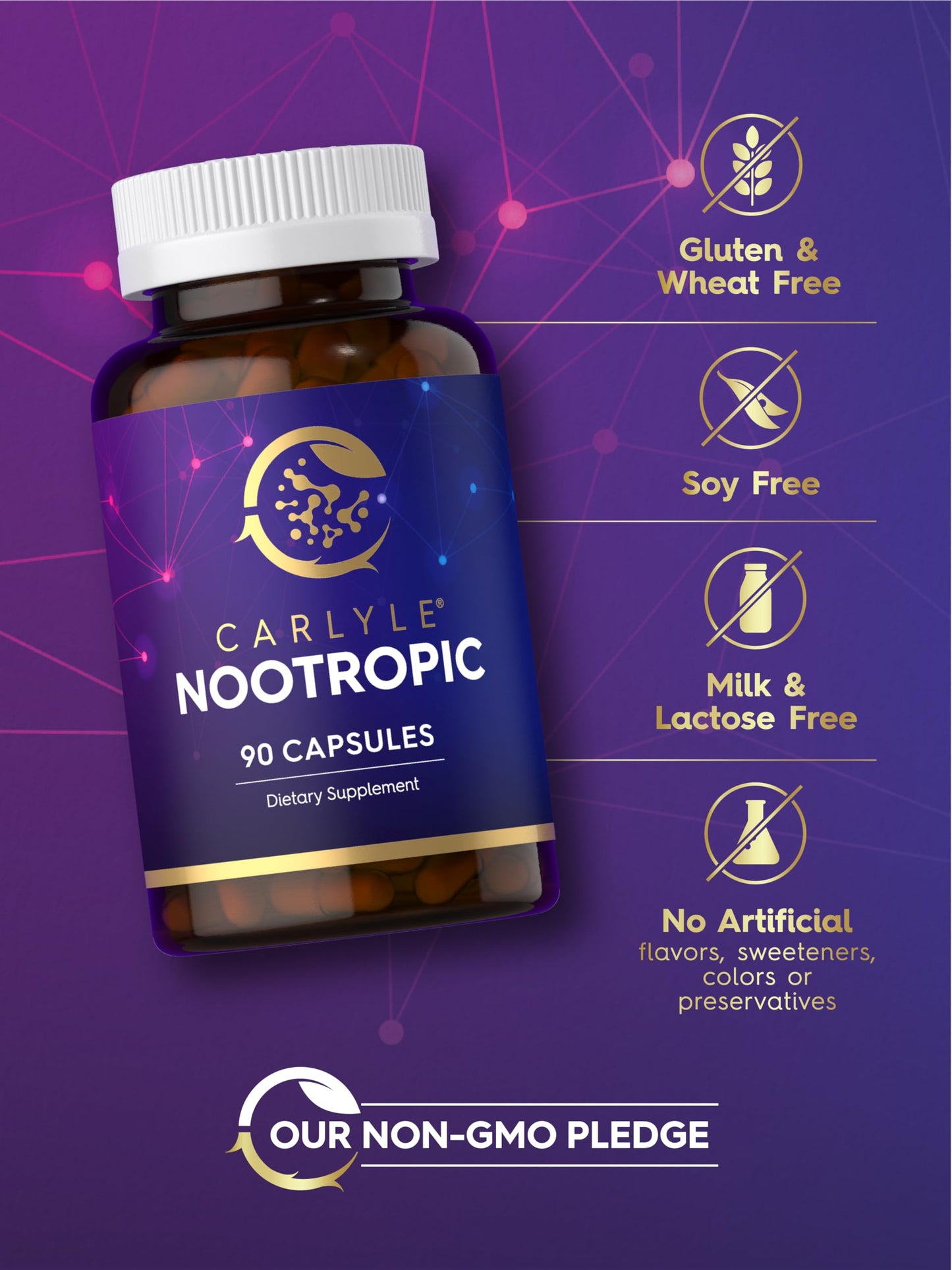 Carlyle Brain Nootropic Supplement | 90 Capsules | with Caffeine, B12, and Guarana Extract | Non-GMO & Gluten Free CarlyleBuy Supplements Australia