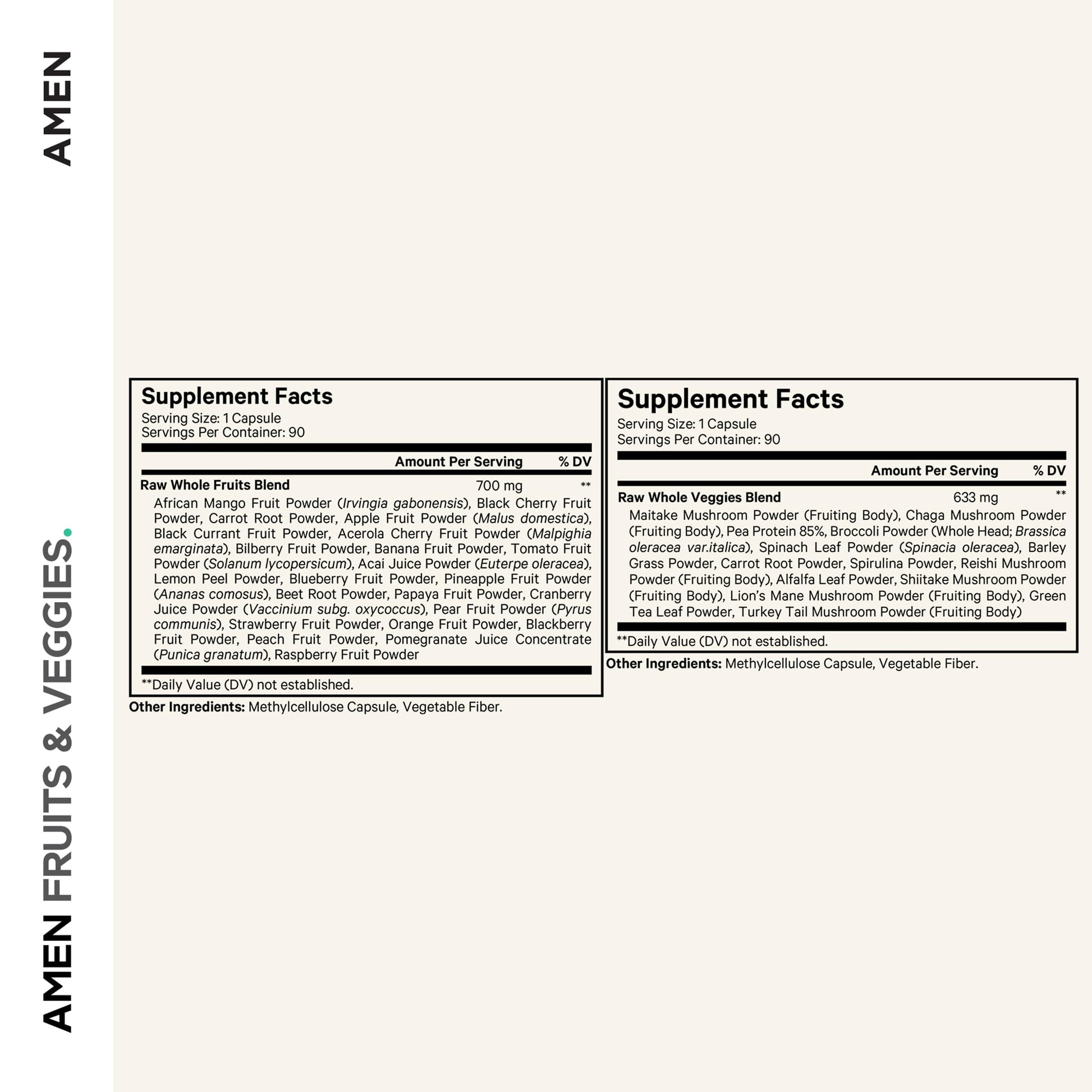 Amen Fruits + Veggies Vitamins Bundle, Raw Whole Food Multivitamin Capsules, Greens Vegetables, Red Fruits & Berries Vegan Blend, Fibers + Phytonutrients Superfood Minerals Supplement, Non-GMO, 180 ct AmenBuy Supplements Australia