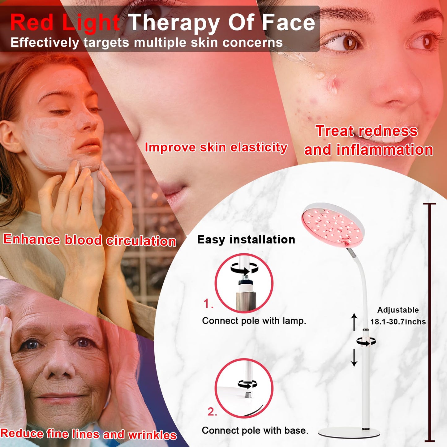 Akarishin Red Light Therapy Lamp for Face- Facial and Body Treatment with Adjustable Height Stand AkarishinBuy Supplements Australia