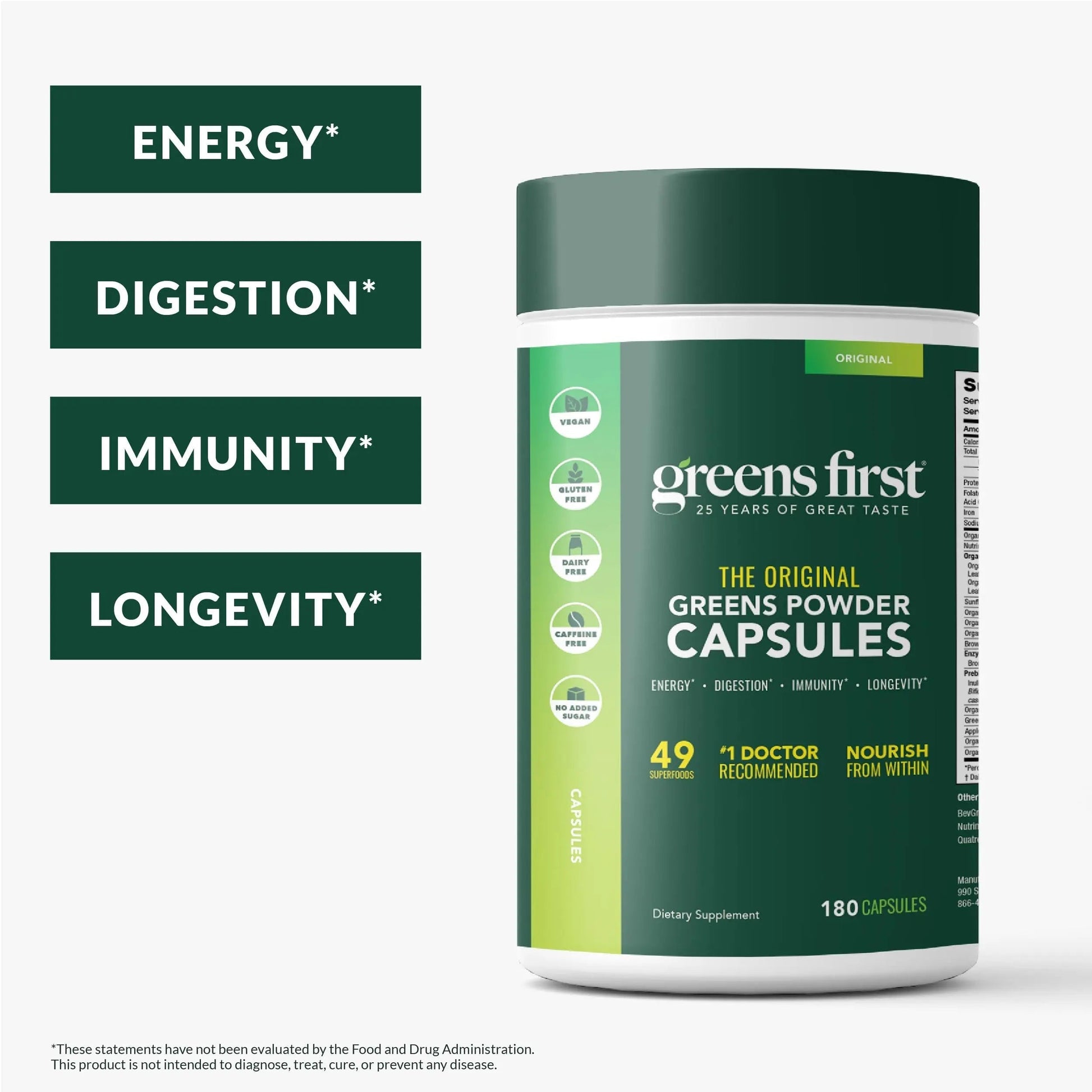 Greens First Phytonutrient Capsules - 49 Antioxidant-Rich Superfoods with Organic Fruits & Veggies, Prebiotics, Probiotics Greens FirstBuy Supplements Australia