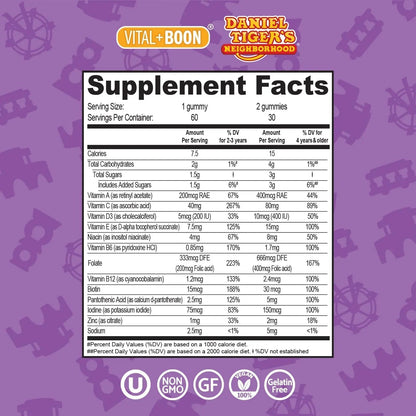 Daniel Tiger - Kids Multivitamin Gummies (60 Gummy Bottle) Toddler 2+ & Kids Vitamins - 12 Essential Vitamins & Minerals to Support Bone Health, Energy Vital+BoonBuy Supplements Australia