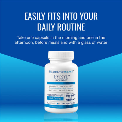 Approved Science EyeSyl - Eye Support Supplement - Chromium Picolinate, Taurine, Lutein, Zeaxanthin, Bilberry, BioPerine - 1 Month Supply - 60 Capsules - Made in The USA Approved ScienceBuy Supplements Australia
