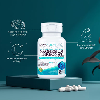 Kappa Nutrition Powered by Magbrain™ Magnesium L-Threonate Plant-Based, 90 Vegan Capsules, 420mg Elemental Magnesium (3 Capsules) from 2,253mg, Brain, Sleep & Muscle Support. KAPPA NUTRITIONBuy Supplements Australia