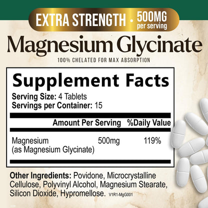 Magnesium Glycinate 500mg Per Serving - High Absorption Chelated Magnesium Supplement for Muscle, Bone and Heart Health Support - Easy Digestion & Gentle on Your Stomach - USA Bottled - 60 Tablets Nature's PeakBuy Supplements Australia