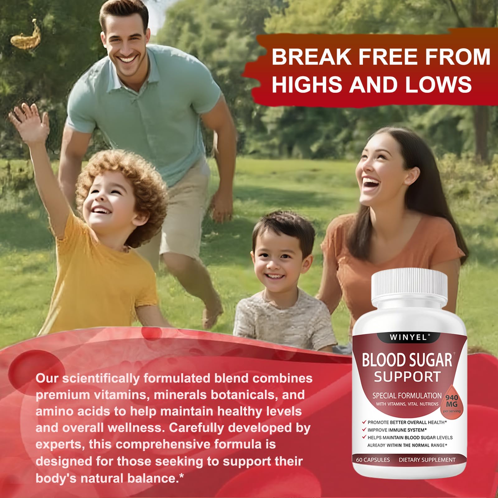 WINYEL Blood Sugar Complex Supplement - with Cinnamon, Bitter Melon, Chromium, Mulberry, Alpha Lipoic Acid, 60 Capsules WINYELBuy Supplements Australia