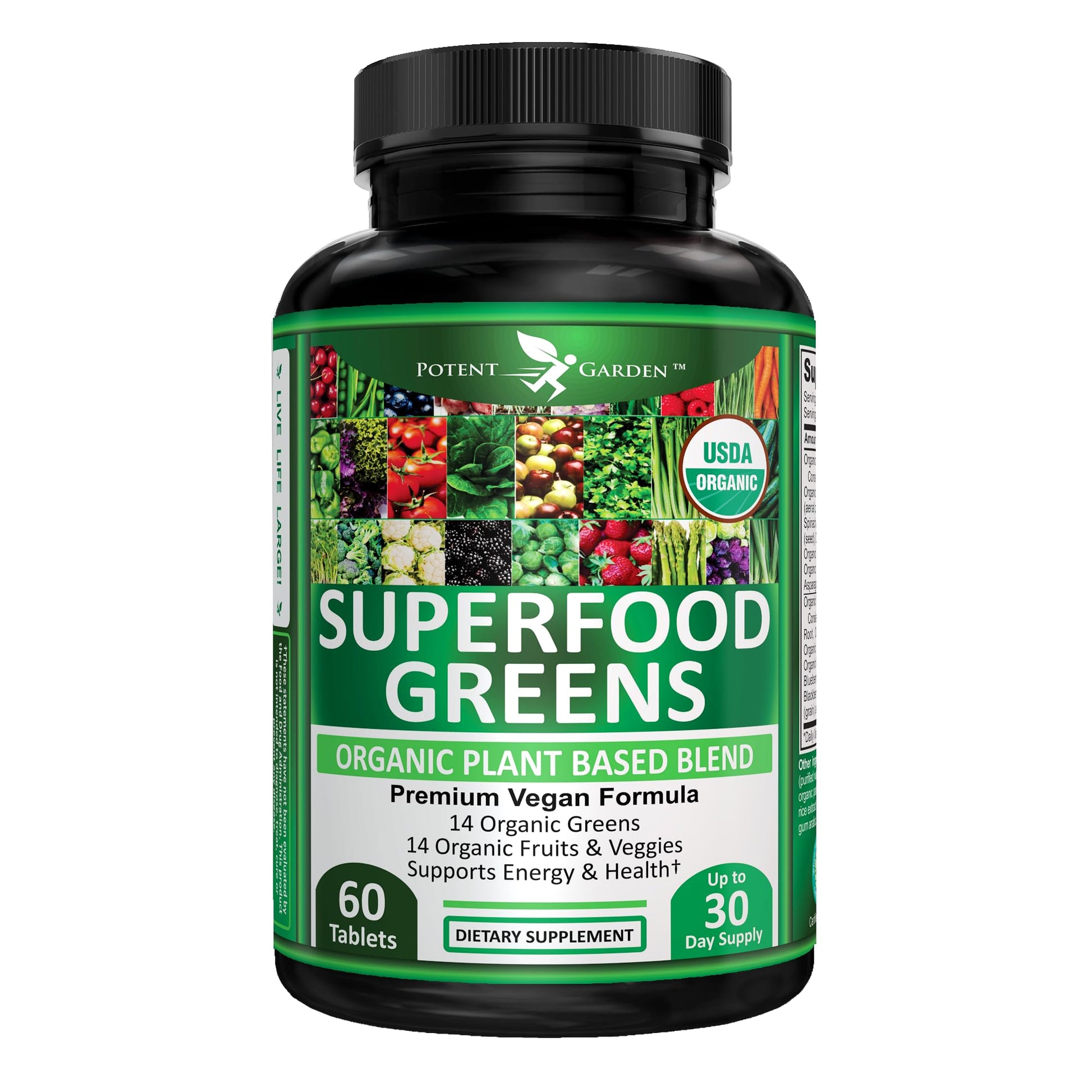 Potent Garden Organic Superfood Greens, Fruit and Veggies Supplement Rich in Vitamins & Antioxidants with Alfalfa, Beet Root & Tart Cherry to Boost Energy, Immunity & Gut Health, Greens Tablets 60 Ct Potent GardenBuy Supplements Australia