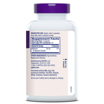 Natrol Magnesium Glycinate Supplements 240 mg - High Absorption - Calm Magnesium Glycinate for Sleep - 60 Capsules, 30 Day Supply NatrolBuy Supplements Australia