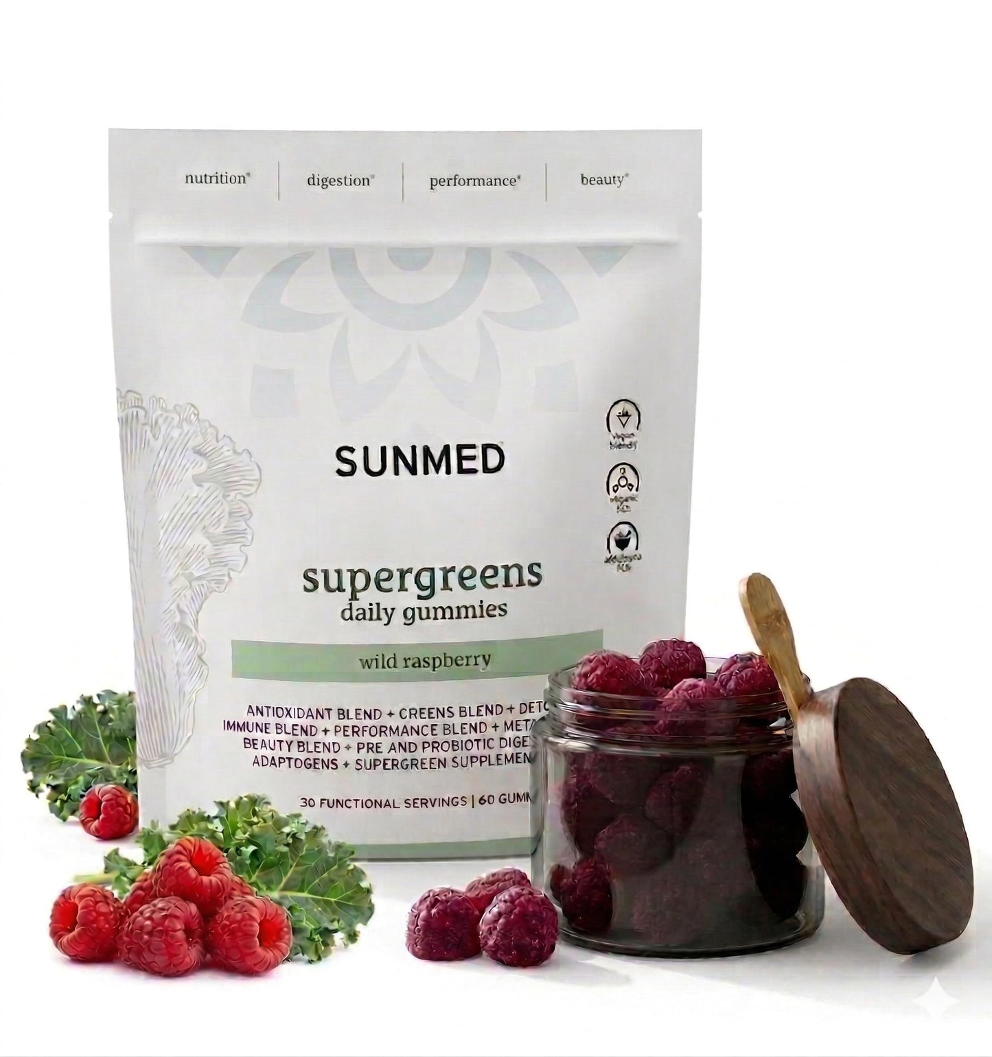 SUNMED Supergreens Daily Gummies – Wellness Blend with Ashwagandha, Green Tea, Spirulina, Probiotics, Antioxidants & Detox Support for Immunity, Gut, Skin & Brain Health | Wild Raspberry, 60ct SUNMEDBuy Supplements Australia