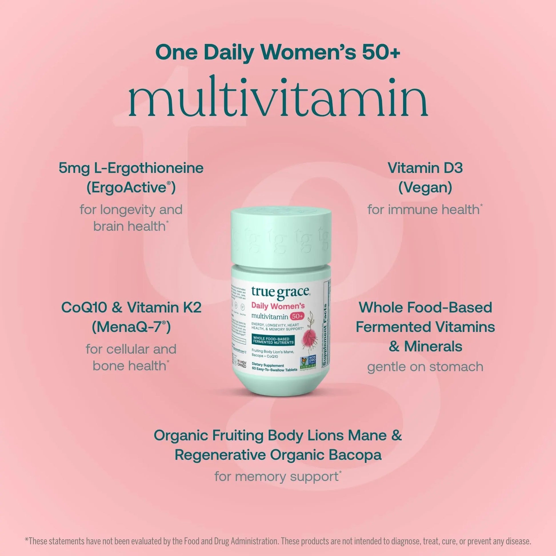 True Grace Daily Women’s Multivitamin 50+ - 60 Easy-to-Swallow Tablets - Immune, Energy, Longevity & Memory Support True GraceBuy Supplements Australia