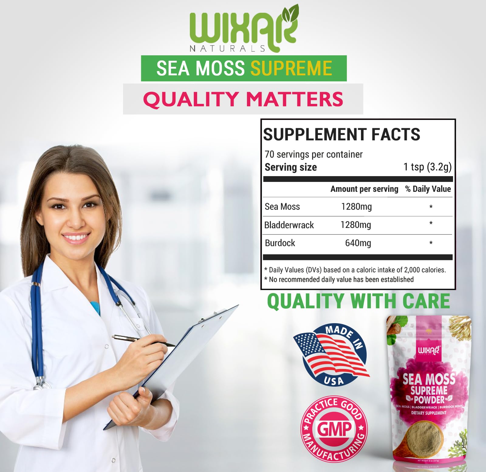 Wixar Wildcrafted Sea Moss Powder – (8 Ounces) – Natural Irish Sea Moss and Bladderwrack with Burdock Powder - Thyroid Support, Healthy Skin, Keto Detox, Joint Support Alkaline Supplements WIXAR NATURALSBuy Supplements Australia
