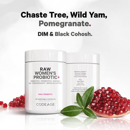 Codeage Raw Women’s Probiotic+ Supplement - 34 Probiotic Strains, 100 Billion CFUs, Digestive Enzymes, Prebiotic Blend, DIM, Herbal Extracts, Phytonutrients - Non-GMO - 30 Capsules CodeageBuy Supplements Australia
