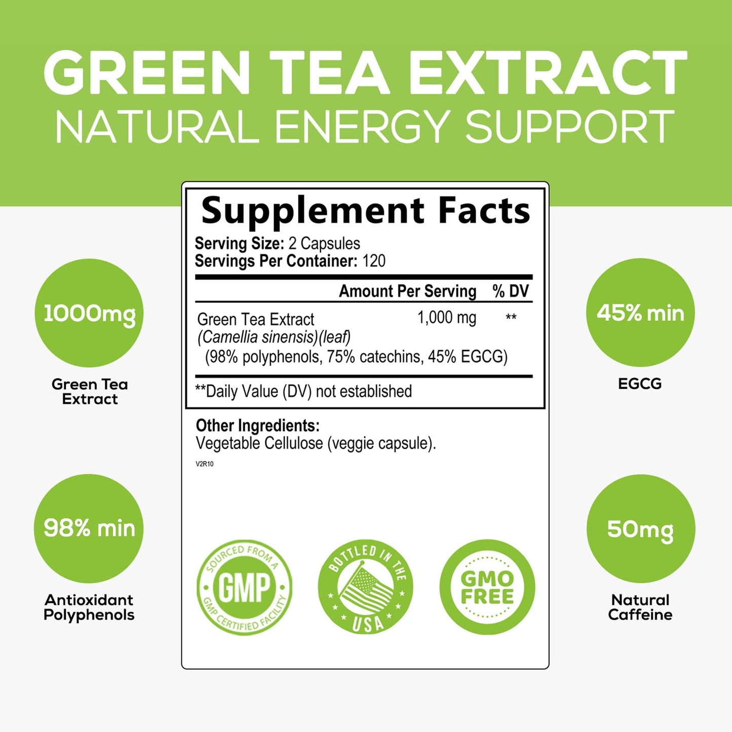 Green Tea Extract Capsules 1000mg 98% Standardized EGCG - 3X Strength for Natural Nature's NutritionBuy Supplements Australia