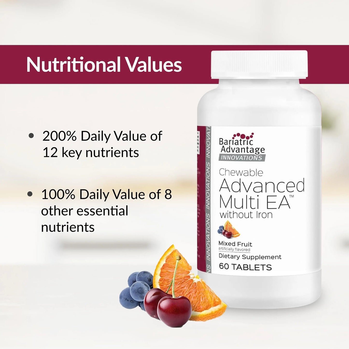 Bariatric Advantage Chewable Advanced Multi EA Without Iron - High Potency Daily Multivitamin - for Bariatric Surgery Patients Including Bariatric Advantage