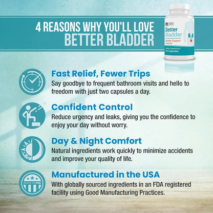 Better Bladder Control Supplement for Women & Men – Bladder Support Supplement to Help Reduce Urinary Leaks, Frequency & Urgency - 60 Count (1 Bottle) Better BladderBuy Supplements Australia