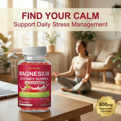 FUYUEO Magnesium Glycinate Gummies for Sleep & Relaxation, Sugar Free High Absorption Magnesium Supplement for Men & Women, Gentle on Stomach, Chewable, Raspberry, 60 Count (Pack of 1) FUYUEOBuy Supplements Australia