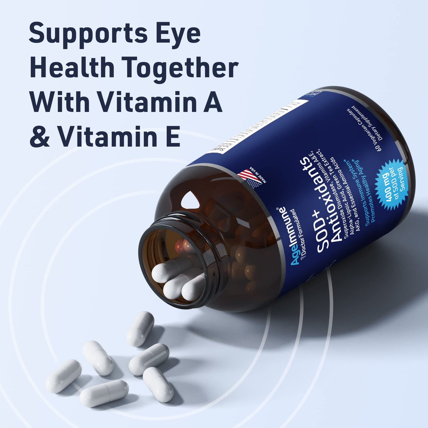 SOD Antioxidants Complex Healthy Aging Supplement - 400mg of Superoxide Dismutase - Alpha Lipoic Acid - L-Arginine -Lysine - AKG - Vitamin A - Vitamin E for Immune Support-60 Capsules AgeImmuneBuy Supplements Australia