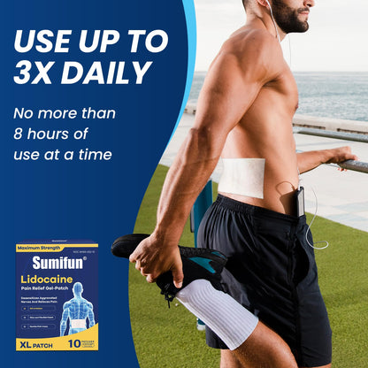Sumifun 4% Lidocaine XL Pain Patches | Extra Large 4.72"x7.87" for Full Back & Thigh Coverage | Maximum Strength OTC Numbing | 8-Hour Medical Adhesion (X-Large, Count, 10) SumifunBuy Supplements Australia