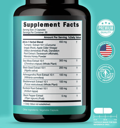 NUTRALAVA Sea Moss Pills, All-in-One Blend with Irish Sea Moss Black Seed Oil Ashwagandha, Sea Moss Capsules for Women and Men - Gluten-Free, Non-GMO, 60 Capsules NUTRALAVABuy Supplements Australia