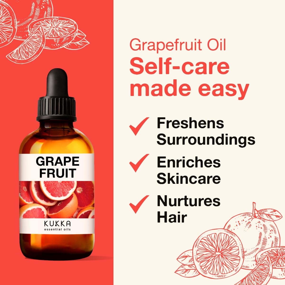 Kukka Grapefruit Essential Oil for Diffuser - 100% Natural Grapefruit Essential Oil for Skin KUKKA essential oilsBuy Supplements Australia